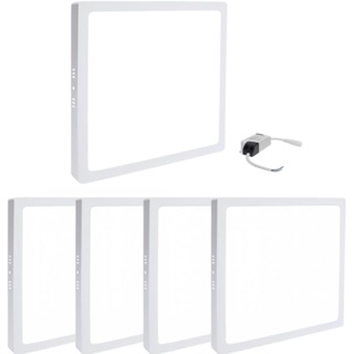 KIT 5 Plafon LED, Painel LED Sobrepor Quadrado Slim 24w Branco, luz branco quente(amarela)28,5x28,5cm, 110-220v(BIVOLT) em Oferta na Shopee