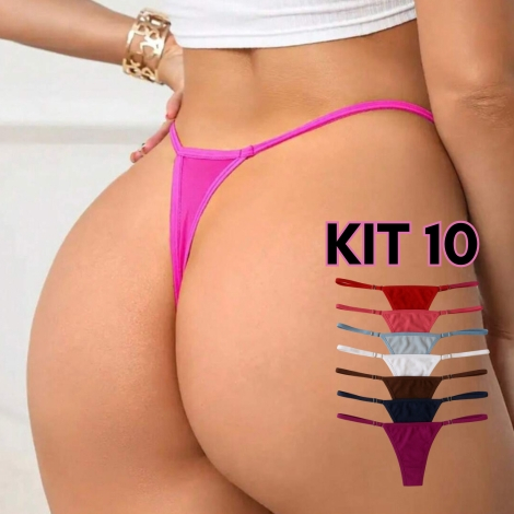 Kit 10 Calcinha Fio Dental Microfibra com Regulagem Tanga Sensual Lingerie Sexy em Oferta na Shopee