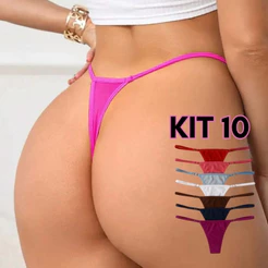 Kit 10 Calcinha Fio Dental Microfibra com Regulagem Moda Intima Tanga Sexy Lingerie Sensual