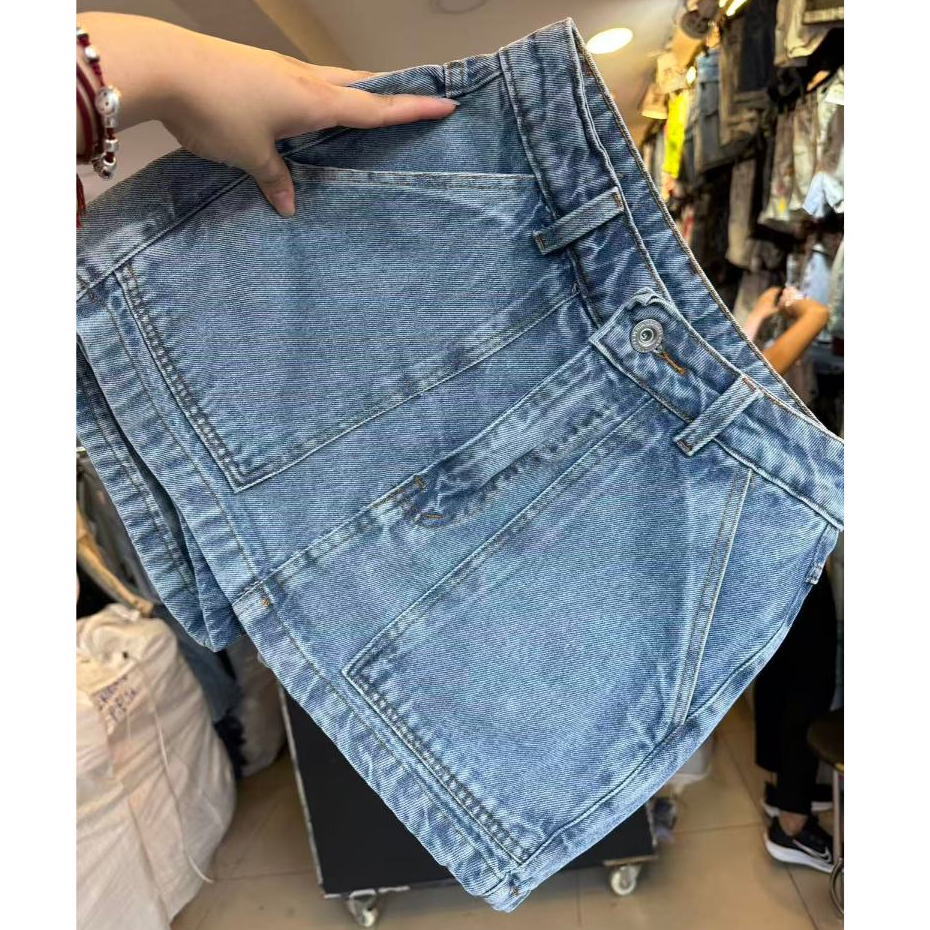 Short Jeans Short saia cargo Cintura Alta Femininas Modal jeans sem esticar short saia com bolso algodão 100% em Oferta na Shopee