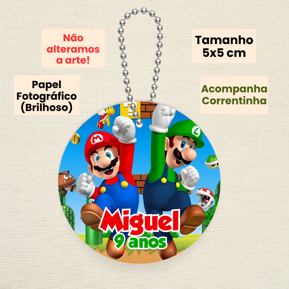 Tag 5CM com Correntinha Mario Bros | Personalizada com Nome e Idade para Lembrancinhas em Oferta na Shopee