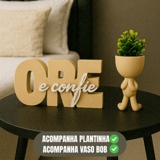 Kit Letreiro decorativo ore e confie com vaso bob, decoraçao cantinho da oração quarto e escritório em Oferta na Shopee