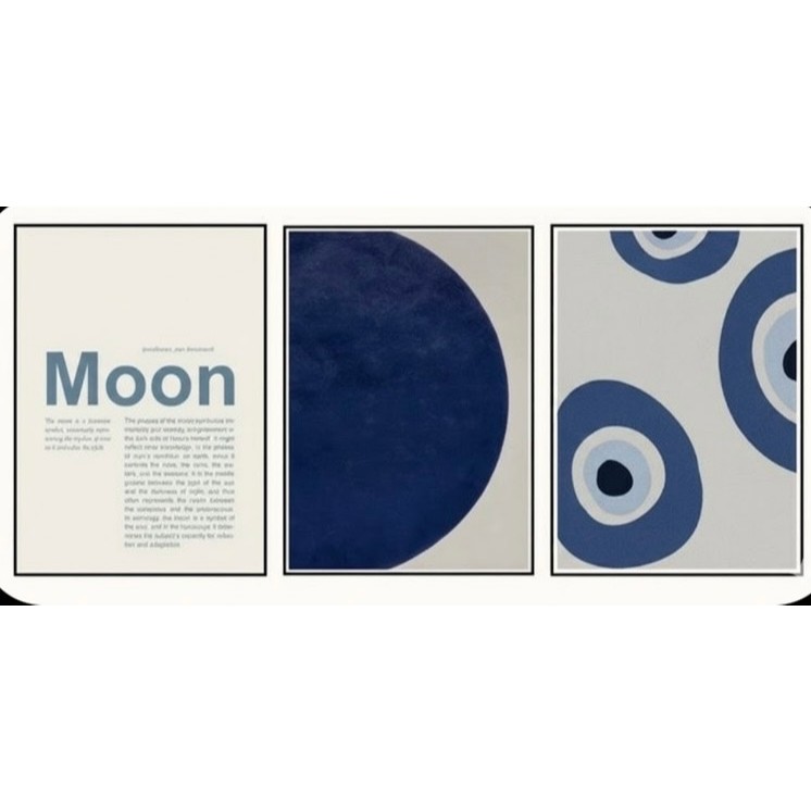 Quadros decorativos místico azul com tipografia Moon e olho grego (3 peças)