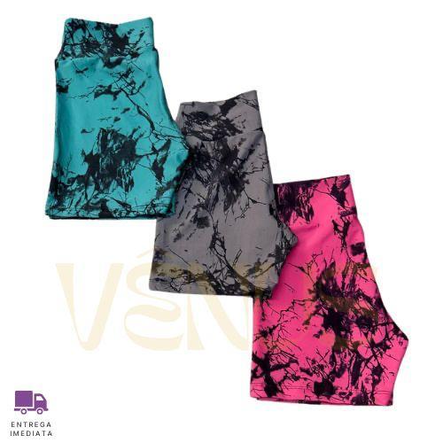 Kit 3 shorts fitness Academia Tie Dye Cintura Alta Zero Transparencia Marmorizado Feminino em Oferta na Shopee