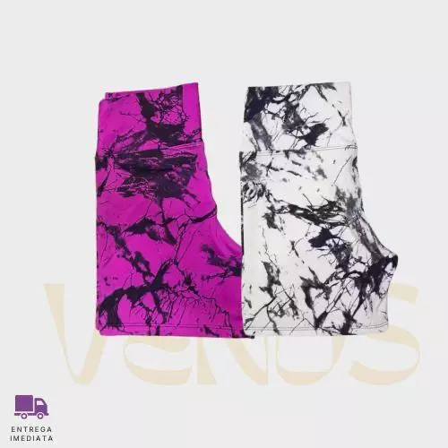 Kit 2 Shorts Marmorizado Fitness Academia Zero Transparencia Cintura Alta Meia Coxa Feminino Tie Dye — imagem 1