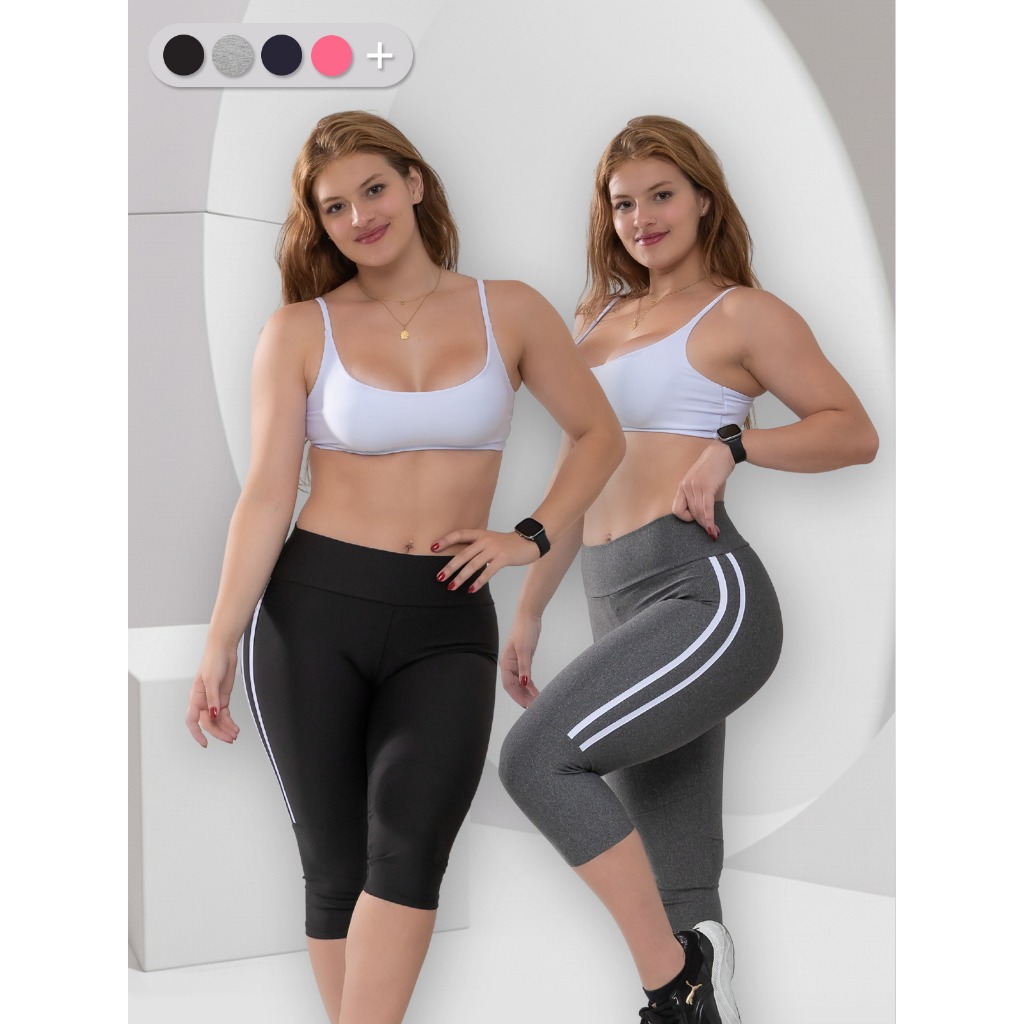 Kit 02 Calça Legging Capri Feminina 3/4 Academia Suplex em Oferta na Shopee