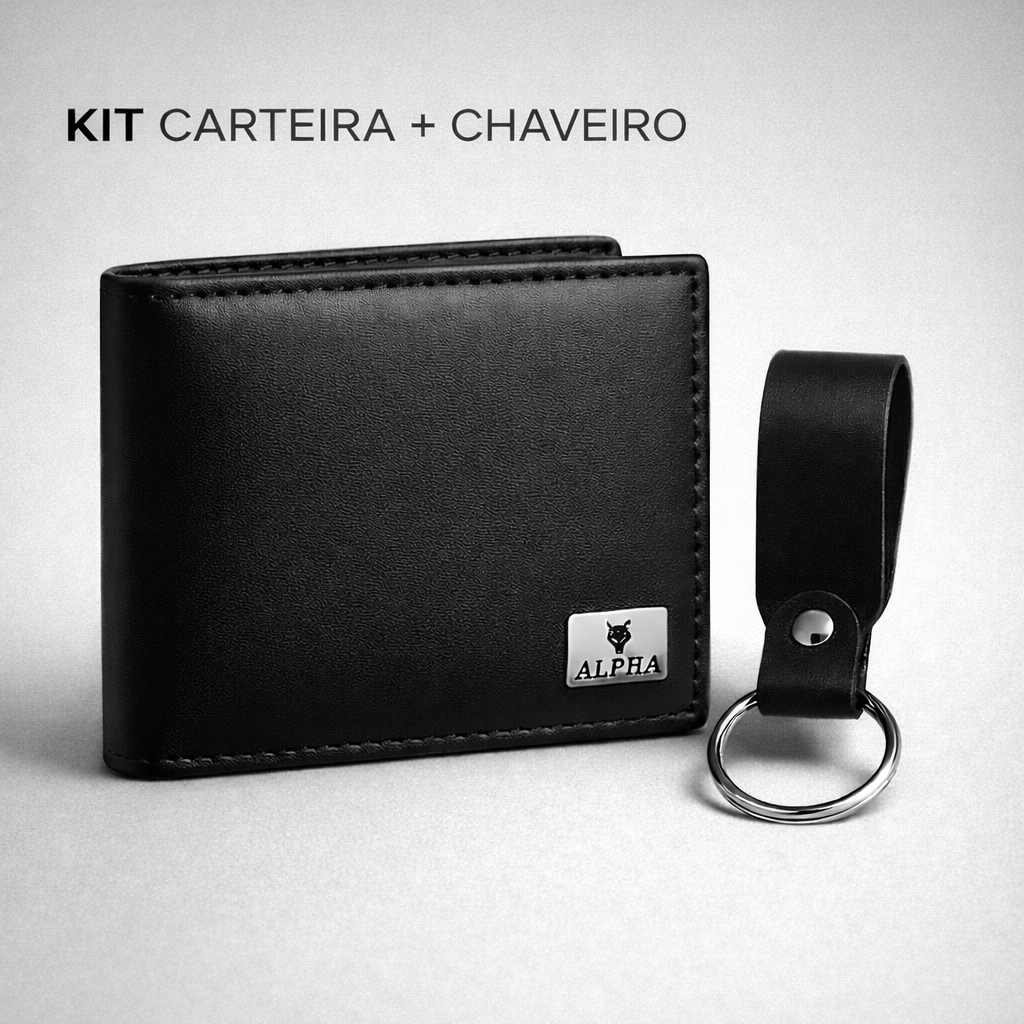 Kit Carteira Masculina + Chaveiro Minimalista - Carteira Couro Sintético Premium em Oferta na Shopee