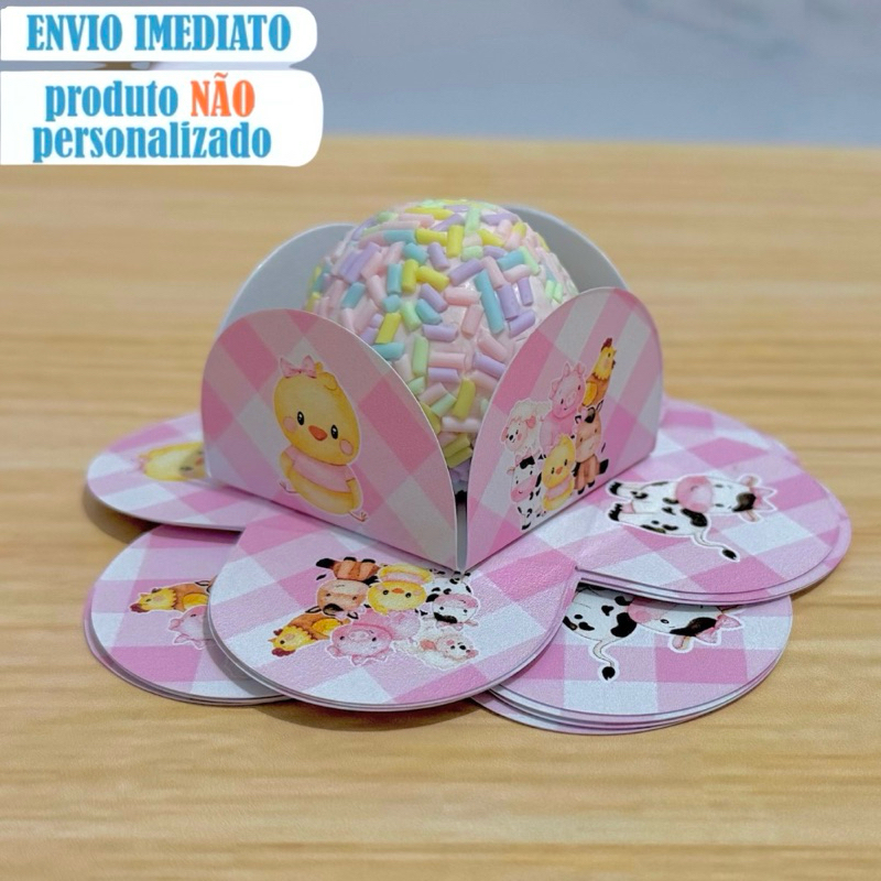 Forminha Personalizada para Docinho Fazendinha Rosa Forminha temática para Brigadeiro festa aniversário