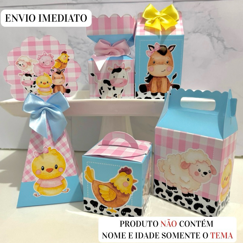Caixinhas Personalizadas Fazendinha Rosa \ Festa \ Lembrancinha\Aniversário\Pegue e Monte \Mimo\Pronta Entrega