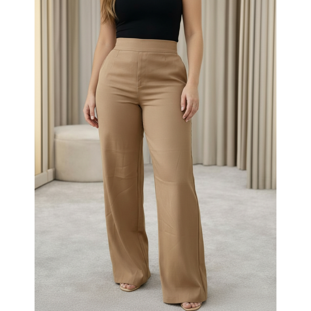 Calça Pantalona Alfaiataria Premium Cintura Alta Com Bolso PROMOÇÃO