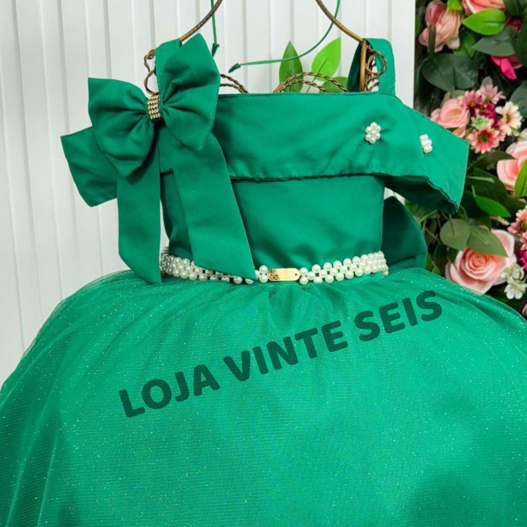 Vestido Verde Bandeira Longo Daminha Infantil Menina Festa Formatura Casamento Luxo 1 ao 16 anos