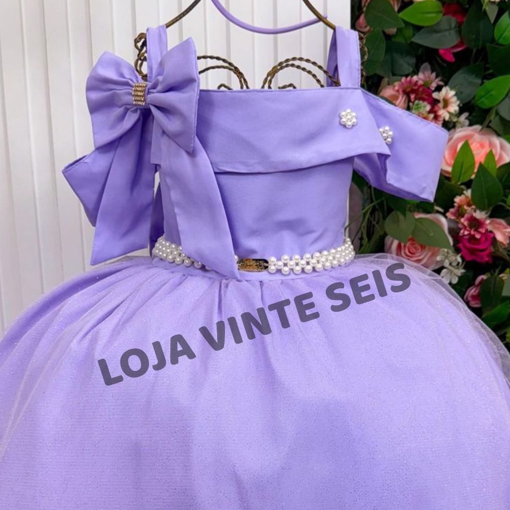 Vestido Lilás Longo Infantil Menina Daminha Festa Formatura Casamento Luxo 1 ao 16 anos