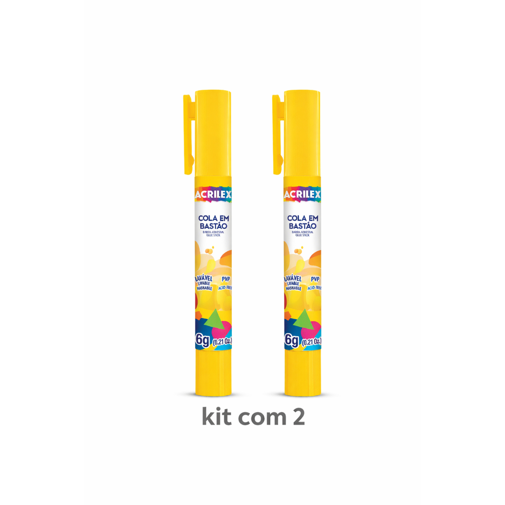 Cola Bastão em Caneta Branca Acrilex - Kit com 2 Colas 6g cada em Oferta na Shopee