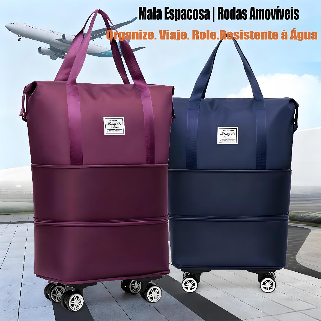 Mala de Viagem Feminina com Rodinhas - Dobrável, Impermeável e de Grande Capacidade para Conforto e Organização
