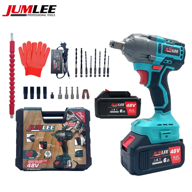 Chave de Impacto Sem Fio JUMLEE 48V - 580N.m, Bateria 6.0Ah, Kit Completo Dispositivo portátil multifuncional JT-014