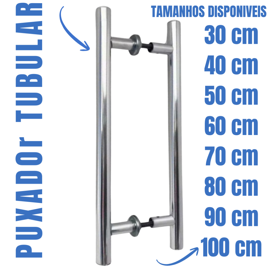 Puxador Tubular Redondo para Porta de Madeira Vidro Pivotante 30 40 50 60 70 80 90 100