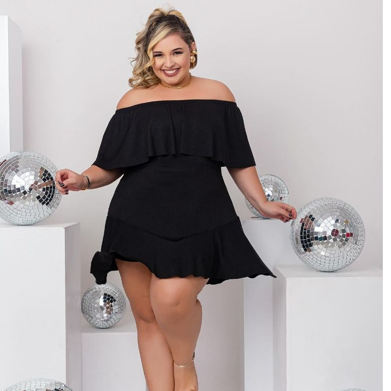 Vestido Plus Size Feminino Leve e Fresquinho – Em Malha  com Babado Tam Único 46ao52