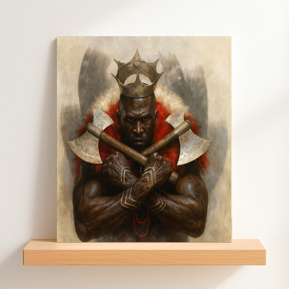 QUADRO DECORATIVO PLACA MDF-XANGÔ SEGURANDO DOIS MACHADO