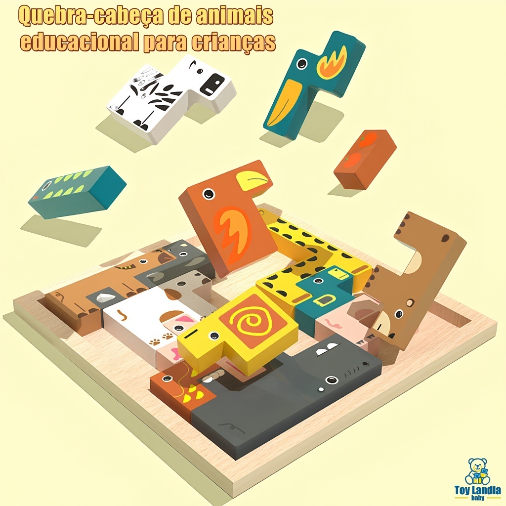 Quebra-cabeça de animais de madeira para crianças, desenvolve habilidades cognitivas em Oferta na Shopee