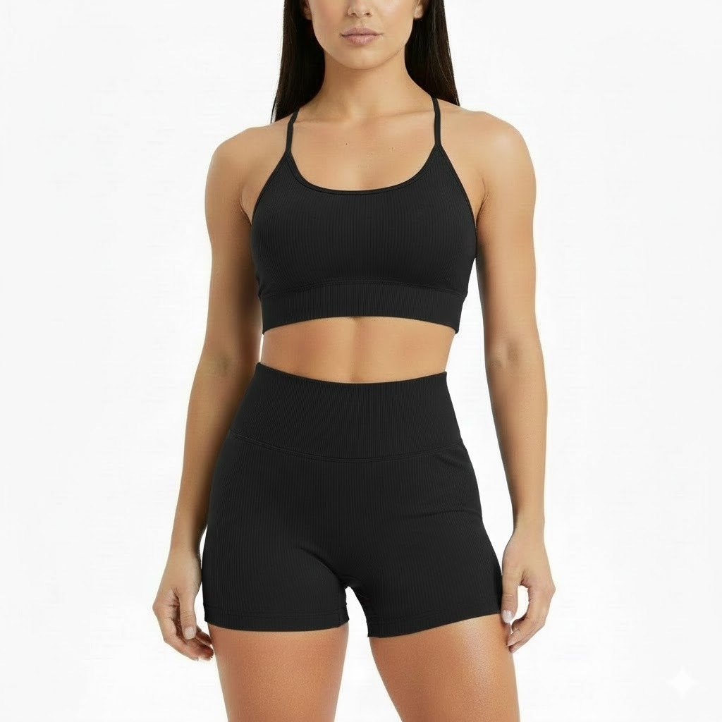 Conjunto Fitness Academia Short Top Canelado Zero Transparencia Bojo Removivel Feminina Treino Corrida Tercido Grosso