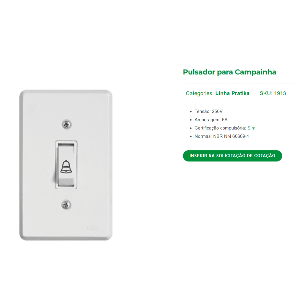 Interruptor Pulsador de Campainha com Placa Ilumi Prátika 4x2 Branco - Conjunto Completo Fácil Instalação 1913
