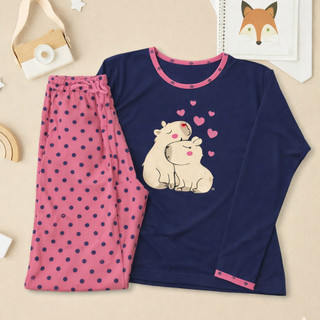 Pijama De Inverno Capivara Fofa Malha Premium Longo Manga Comprida e Calça Feminino Adulto Estampa