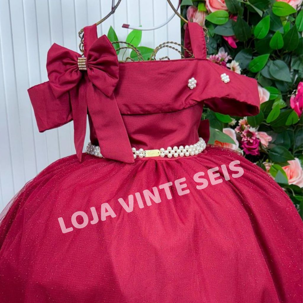Vestido Marsala Longo Daminha Infantil Menina Festa Formatura Casamento Luxo 1 ao 16 anos