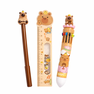 Kit Capivara/Capybara Escolar Sortido Caneta Preta+Caneta Colorida 10 em 1+Régua agua Interativa a 15cm - papelaria fofa em Oferta na Shopee