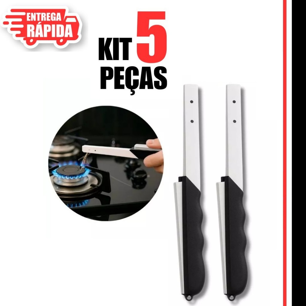 Kit 5 Unidade Acendedor de Fogão Linha Premium Multi Disparos 22cm para Cozinha e Restaurantes