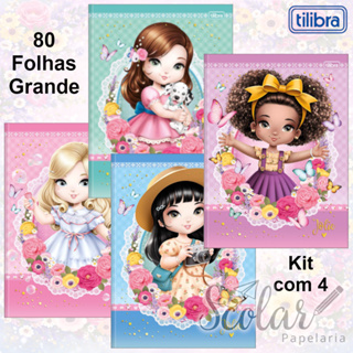 Kit com 4 Caderno Brochurão Jolie Grande Capa Dura 80 Folhas Costurado Com Adesivos Original Tilibra em Oferta na Shopee