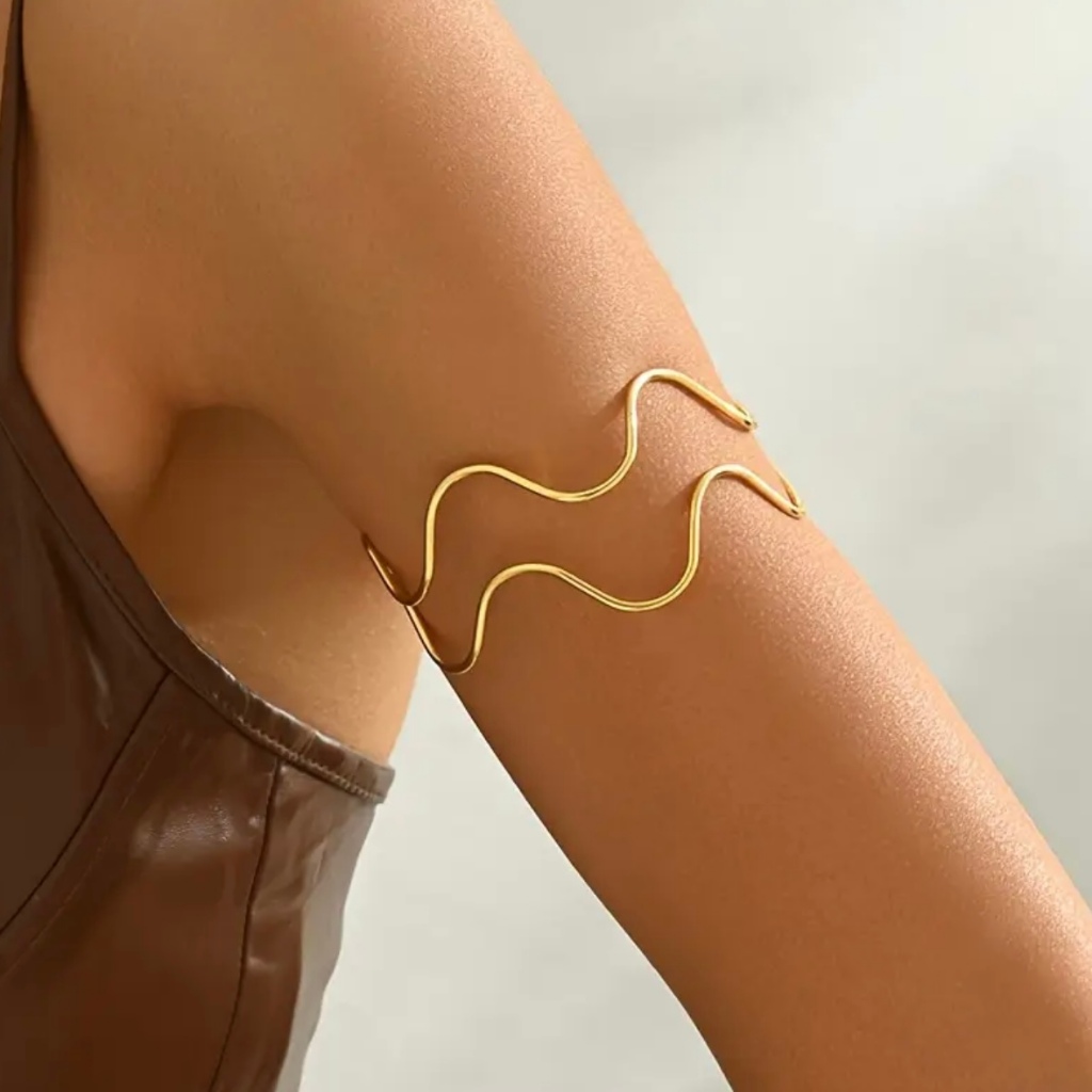Bracelete de Braço Feminino Ondulado Ajustável – Arm Cuff Moderno Minimalista Banhado a Ouro 18K e Prata 925 em Oferta na Shopee