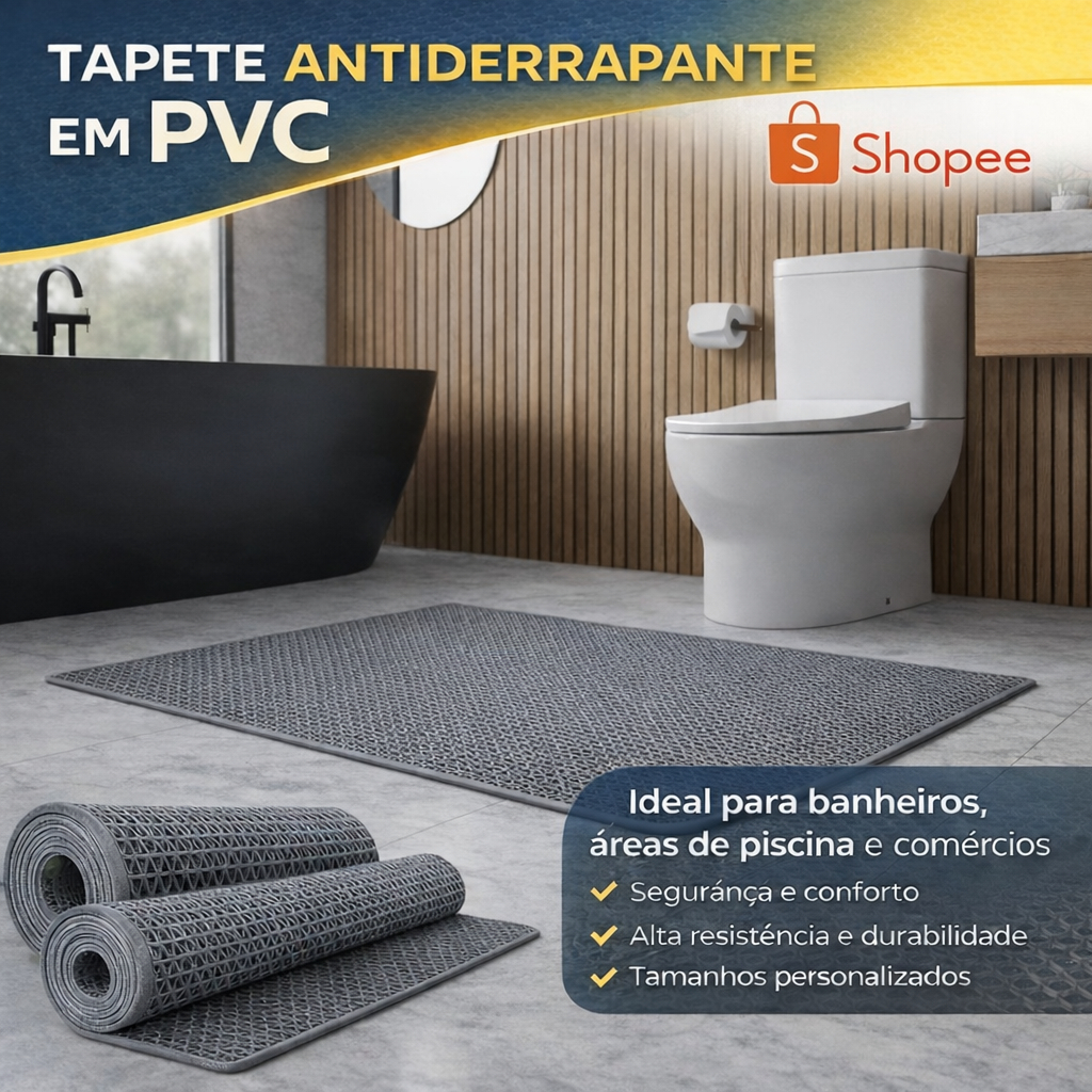 Tapete Cinza Antiderrapante Banheiro Piscina 1,2m X 9m 5mm - Cinza - Geométrico