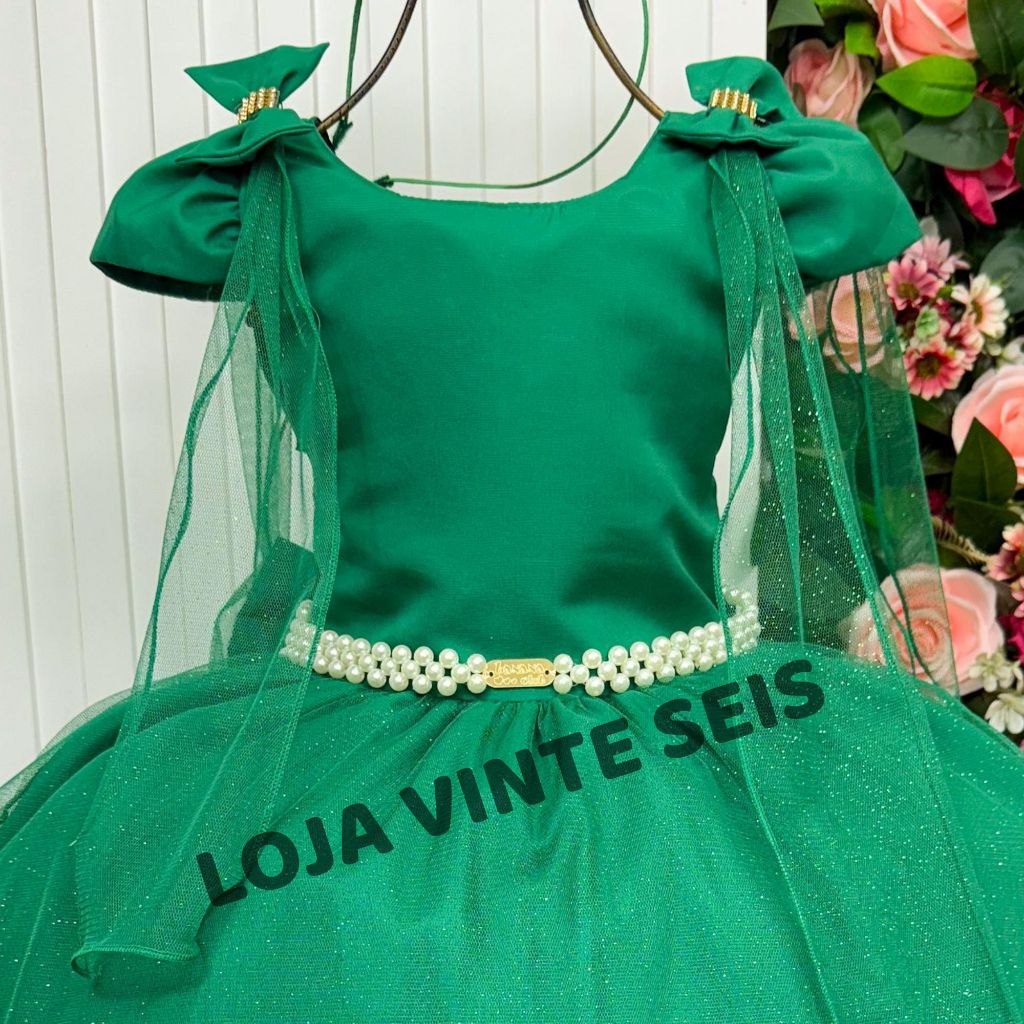Vestido Verde Bandeira Longo Infantil Menina Formatura Festa Aniversário Casamento Daminha Luxo 1 ao 16 anos
