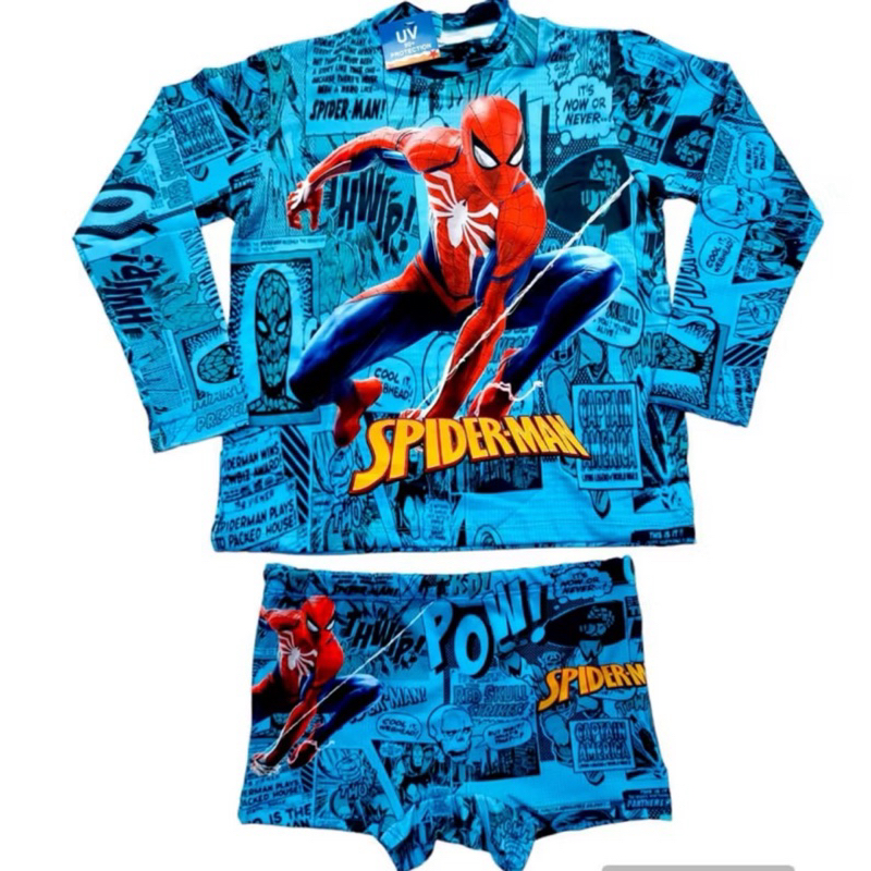 Kit Conjunto Sunga+Blusa Manga Longa Homem aranha Com Proteção Solar UV50 Moda Praia/cachoeira/piscina