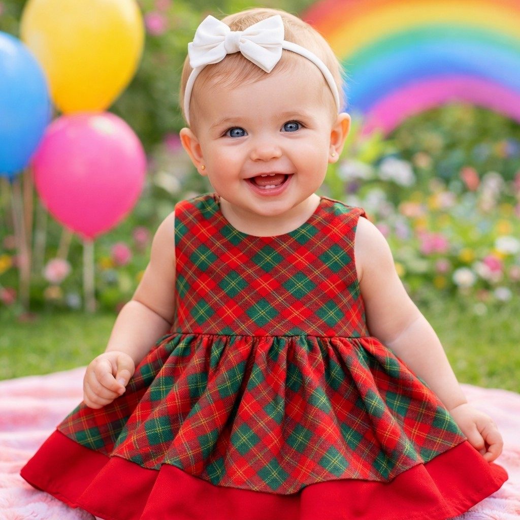Vestido Bebê Xadrez Vermelho e Verde com Saia Rodada Look de Festa Infantil Aniversário PROMOÇÃO