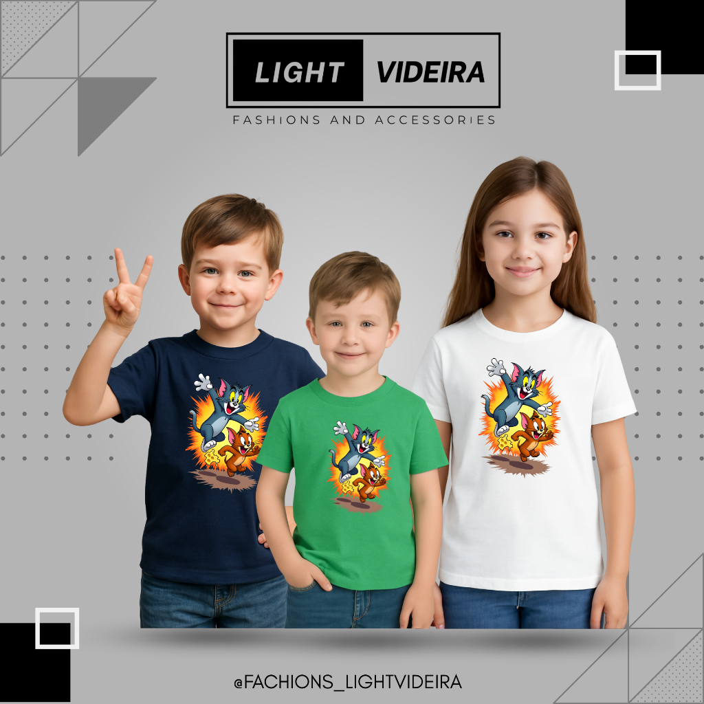 Camisa Infantil Tom e Jerry Estampa, Diversas Cores Disponíveis, Conforto e Estilo, Unissex, Camiseta algodão premium