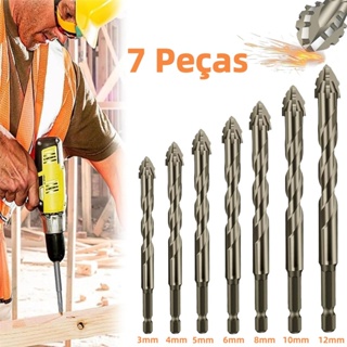 7 Peças  Broca Excêntrica Serrilhada  De Quatro Gumes Para Perfuração De para Madeira, Metal, Concreto 3-12mm em Oferta na Shopee