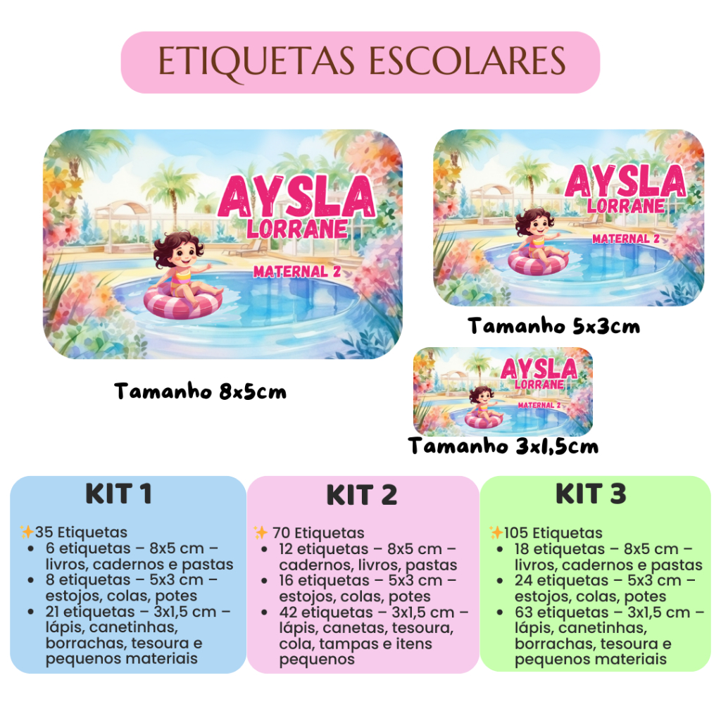 Kit de Etiqueta Escolar POOL PARTY PERSONALIZADAS COM NOME E ANO ESCOLAR - FAZEMOS TODOS OS TEMAS