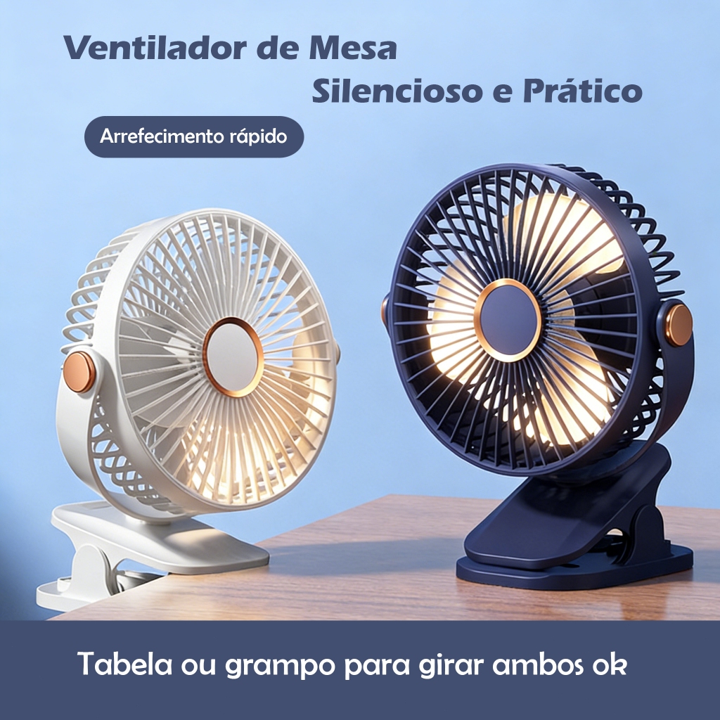 Ventilador de Mesa Recarregável USB – Silencioso e Compacto
