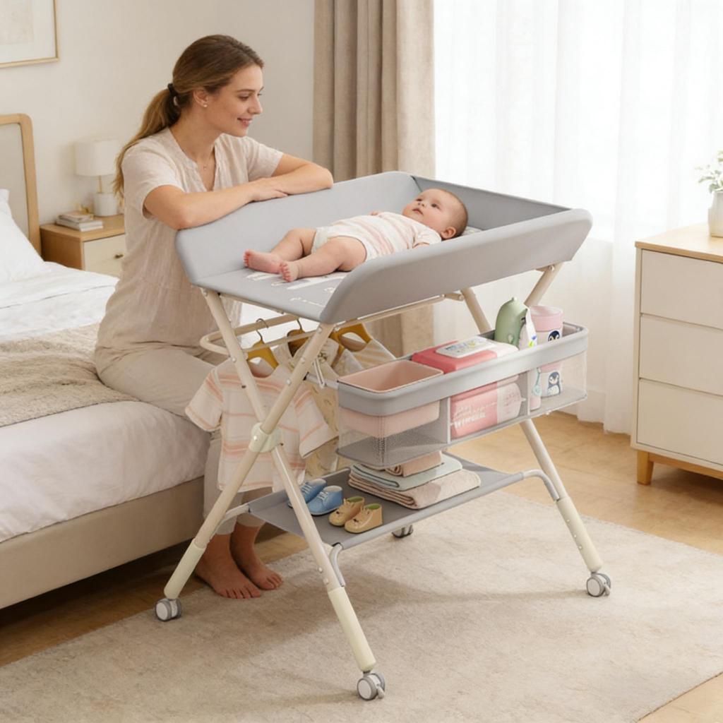 Mesa de Troca de Fraldas Dobrável - Portátil com Organizador para Bebês P17