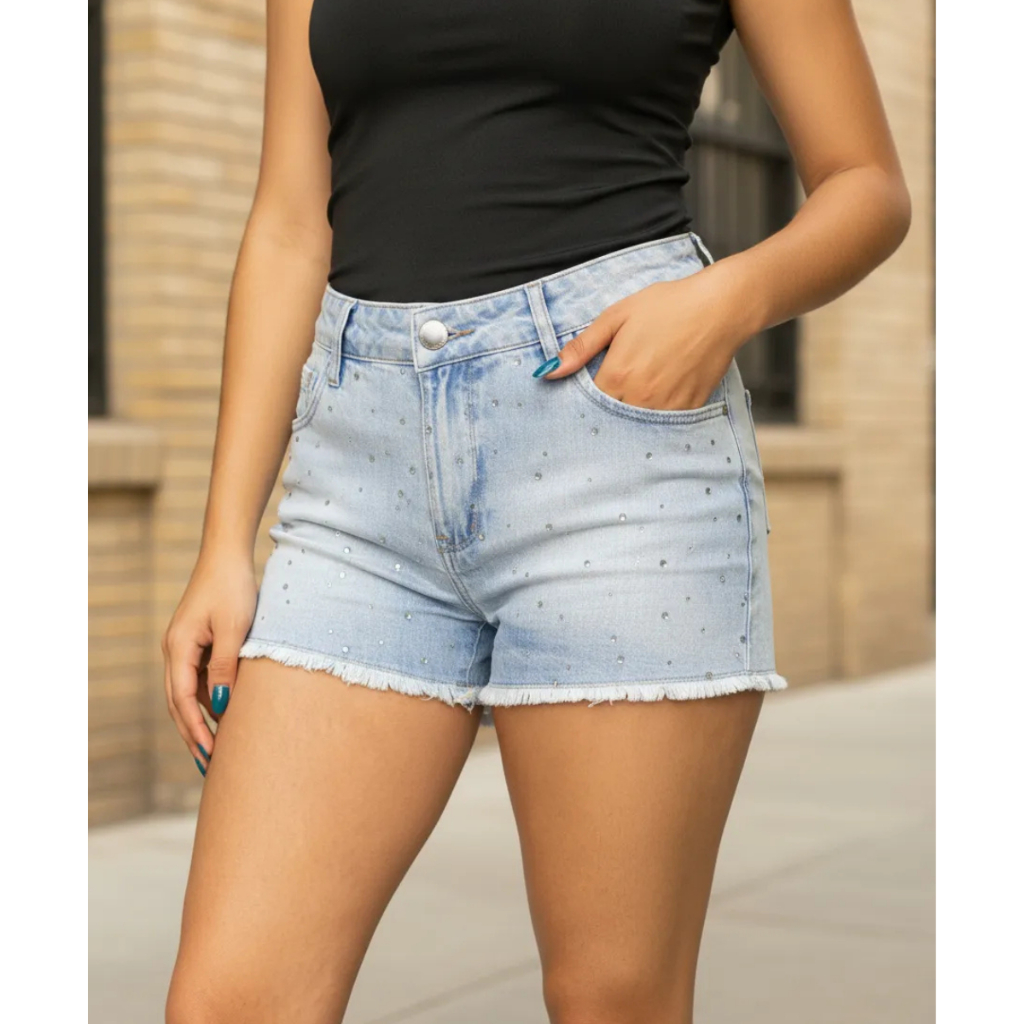 Short Jeans Feminino com Brilho Carnaval Verão - Brt Country