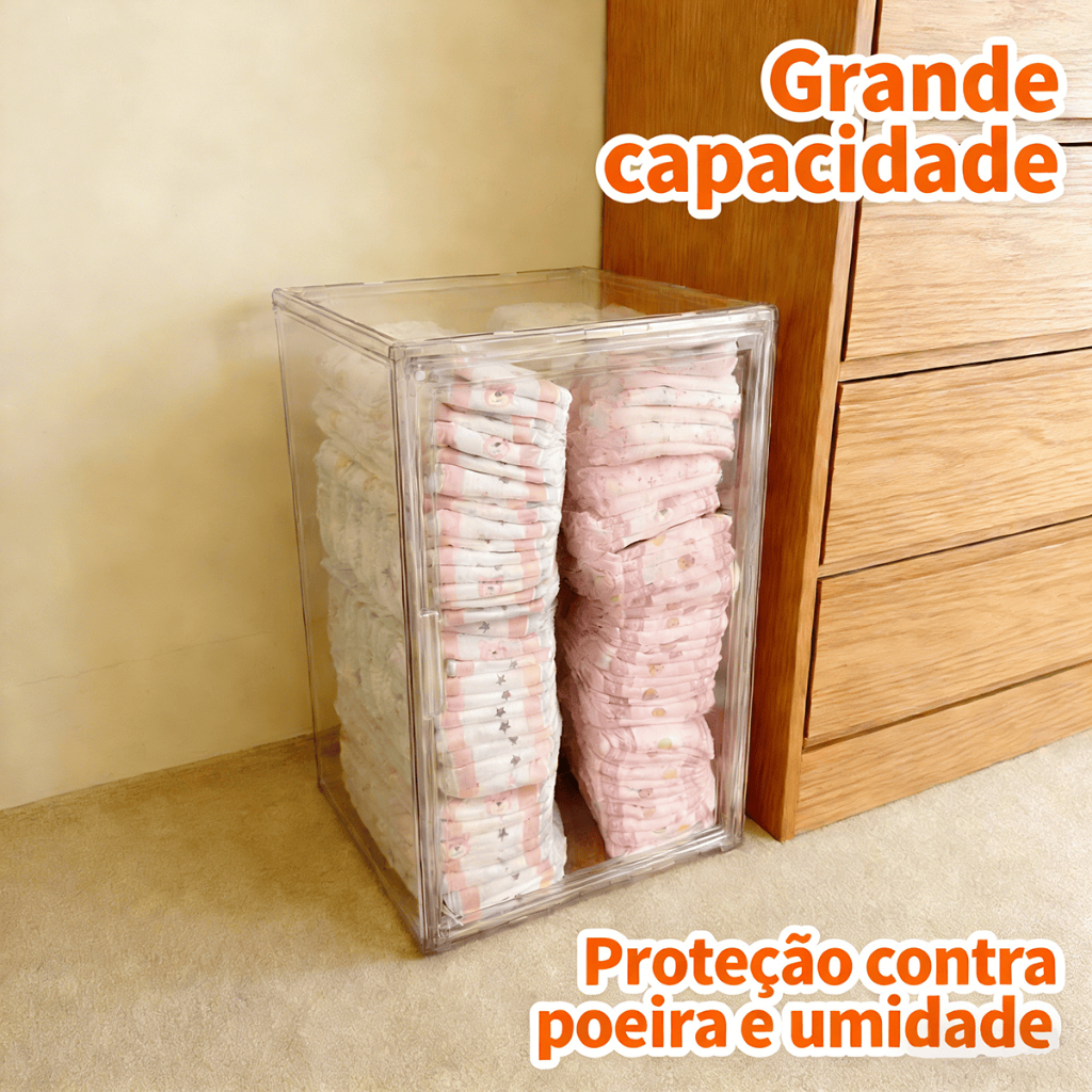 Caixa Organizadora de Fraldas de Grande Acrílico Com Tampa À Prova de Poeira Prateleira de Exibição Antipoeira Empilháve