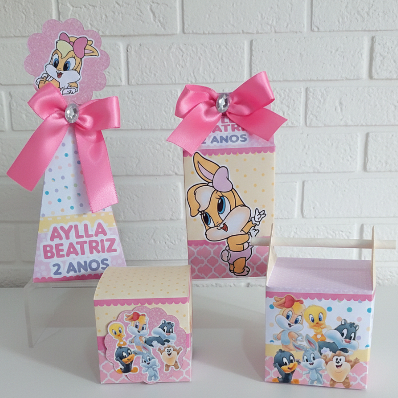 Kit Caixinhas Personalizadas Baby Looney Tunes Menina Festa Aniversário Lembrançinha
