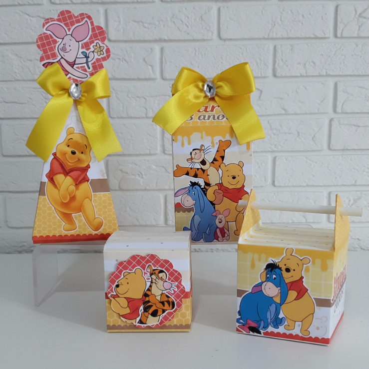 Kit Caixinhas Personalizadas Ursinho Pooh Lembrançinha Festa Aniversario Personalizado