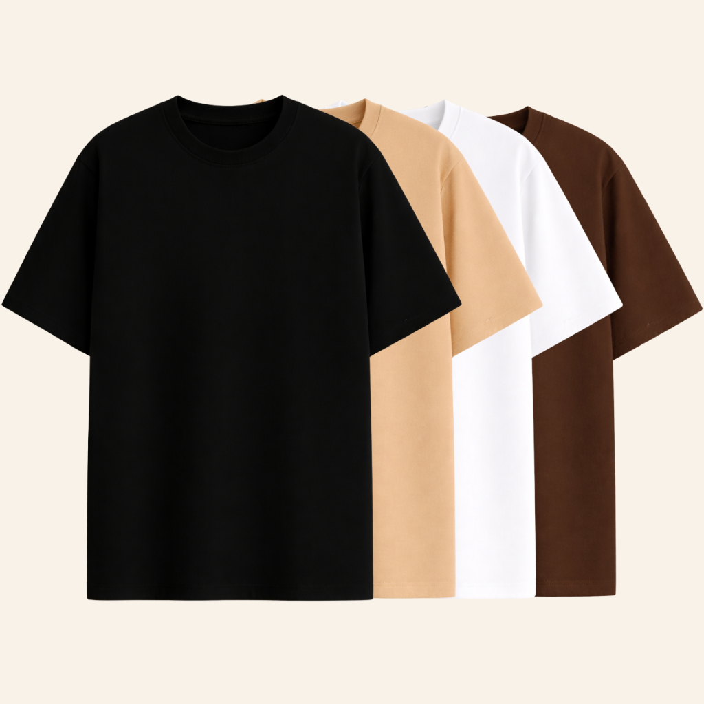 Kit 4 Camiseta Masculina Oversized StreetWear 100% Algodão Premium Gola Alta Lisa Casual Básica em Oferta na Shopee