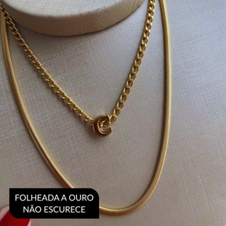 Kit 2 Colares Letra Inicial Colar Malha Folhado a Ouro 18 k em Oferta na Shopee