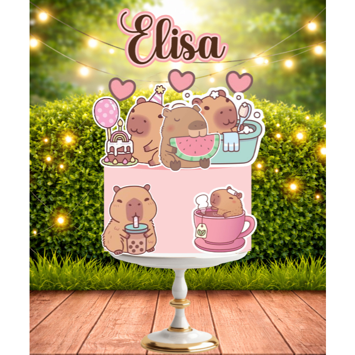 TOPO DE BOLO PERSONALIZADO TEMA CAPIVARA - DECORAÇÃO DE ANIVERSÁRIO em Oferta na Shopee