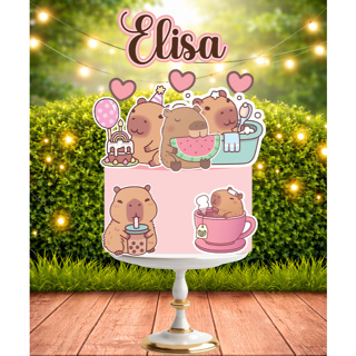 TOPO DE BOLO PERSONALIZADO TEMA CAPIVARA - DECORAÇÃO DE ANIVERSÁRIO em Oferta na Shopee
