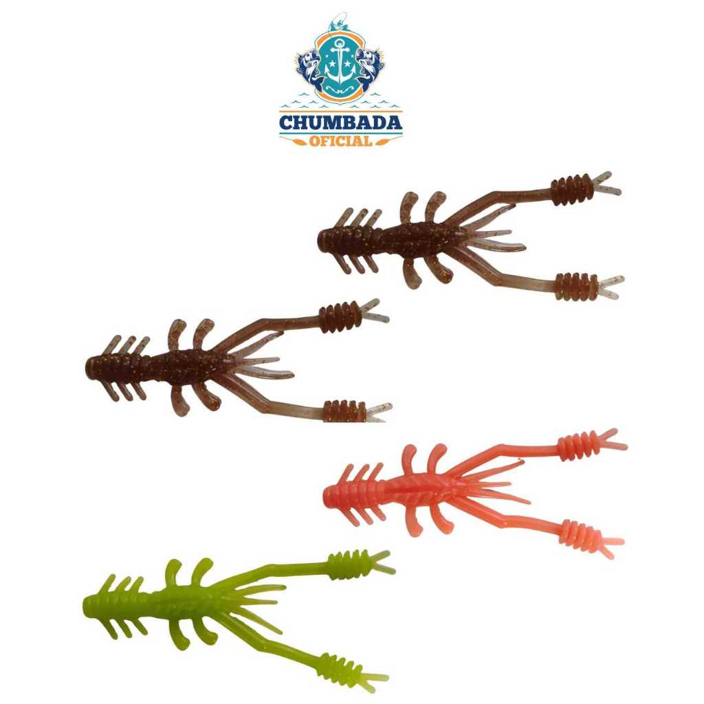 Kit 4 Iscas Camarão Pitu Soft 7cm Traira Black Bass Tucunaré - Chumbada Oficial®