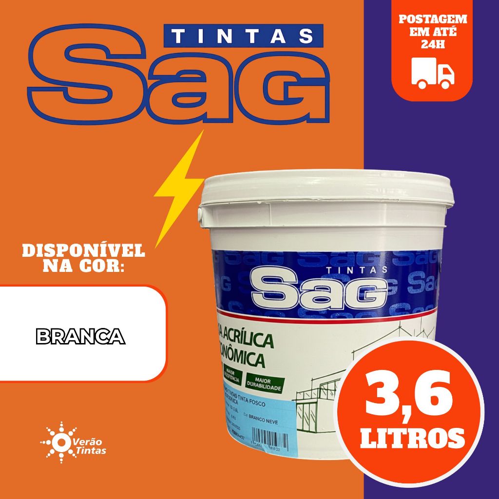 Tinta acrílica interna Branco Neve 3,6l Economica SAG Paredes Secagem Rapida Litros  Parede áreas em Oferta na Shopee